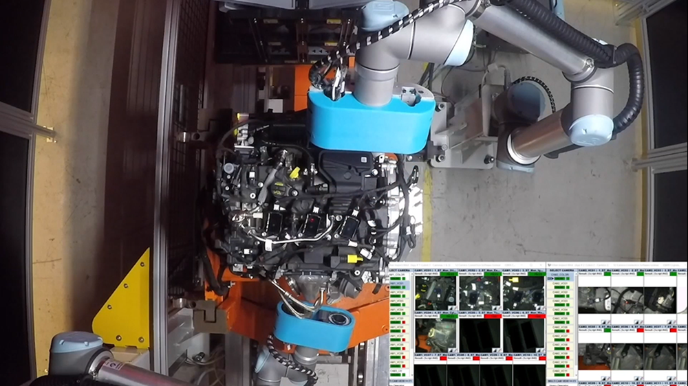 En un tiempo de ciclo de menos de un minuto, dos cobots UR10 integrados por Nutai inspeccionan 50 puntos de control de un motor