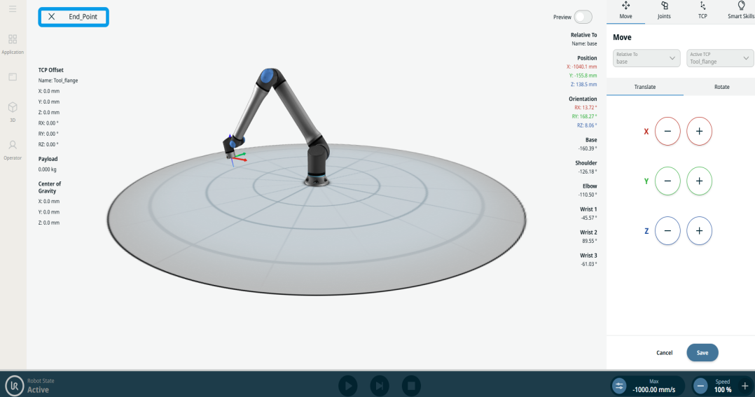 PolyScopeX-Circular Arc Move robot interface end point