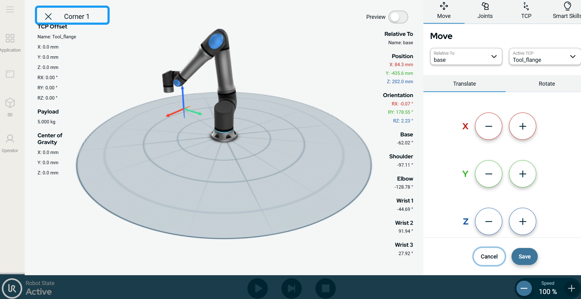 PolyScope X Left Application Grids Robot arm