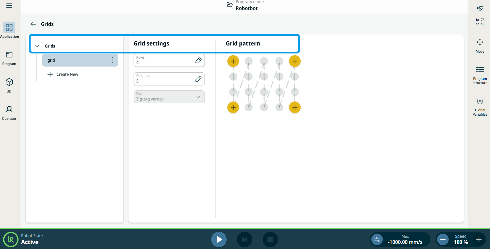 PolyScope X Grid settings