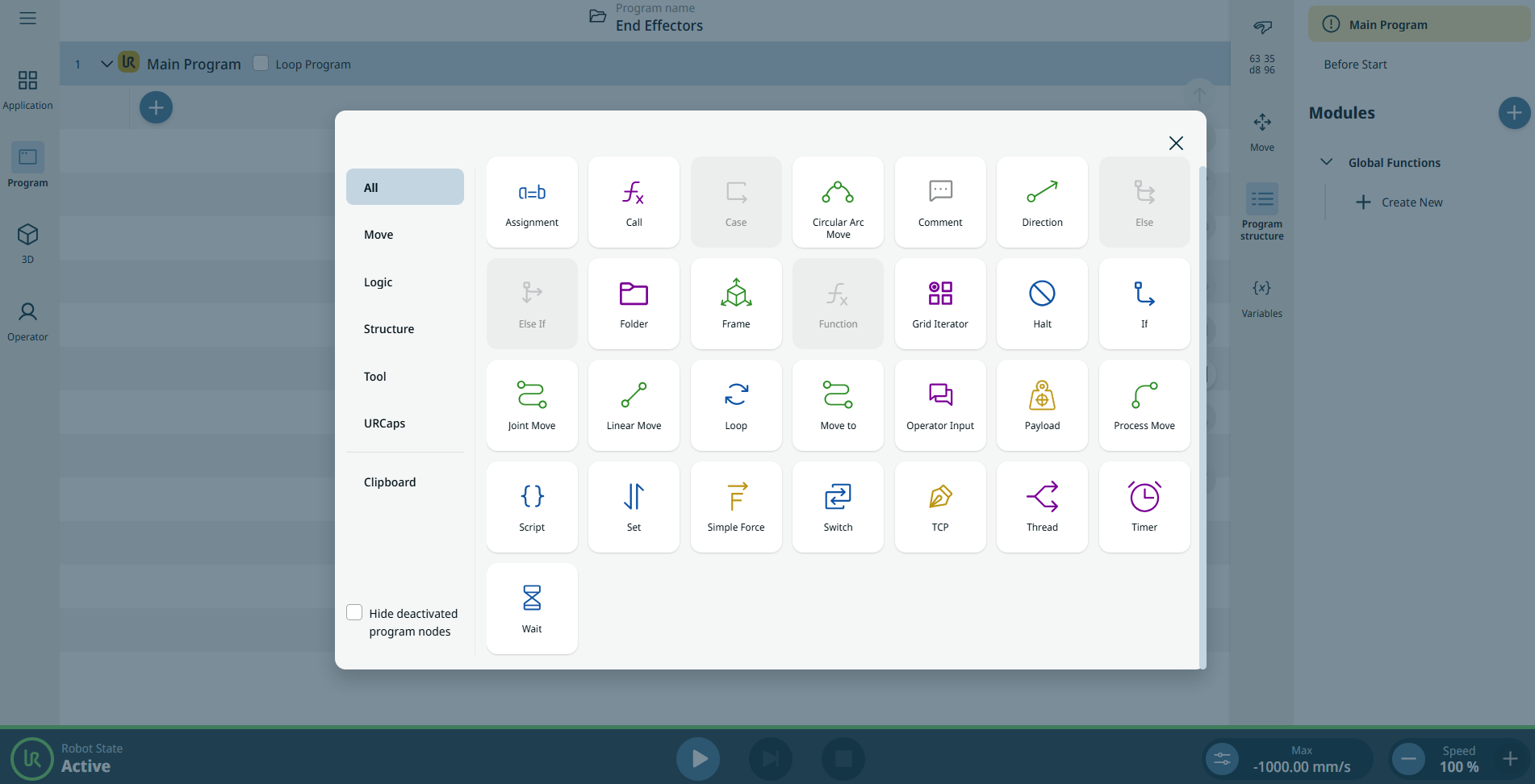 PolyScope X Basic Command Nodes Interface