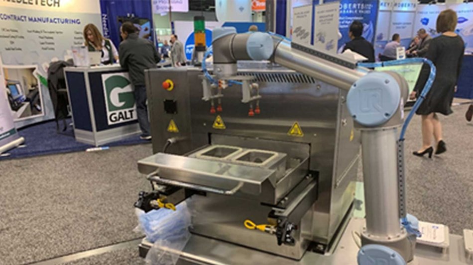 SensCorp White displaying a palletizer application for medical products using a Universal Robot at ATX West 2019.