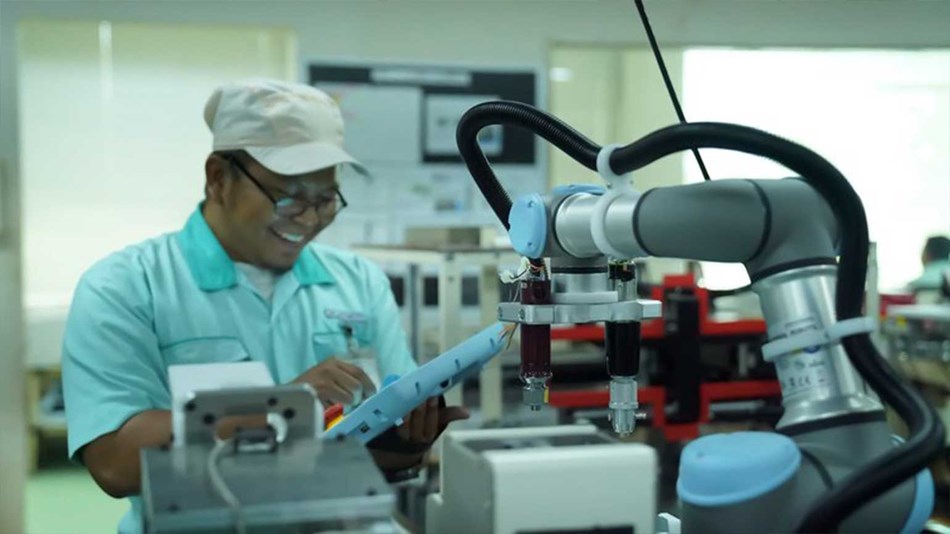 At PT JVC Electronics Indonesia the adoption of UR3 cobots has lessened the burden on workers to perform menial and repetitive tasks