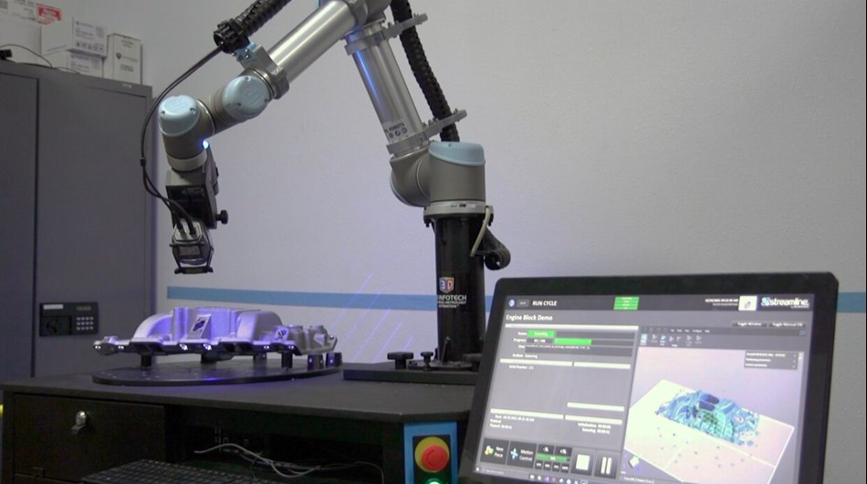 3D Infotech’s Universal Metrology Automation (UMA) Smart Station uses a UR5e cobot, built-in rotary table, and Streamline software to make complex metrology applications easy and intuitive, even for operators without metrology expertise.
