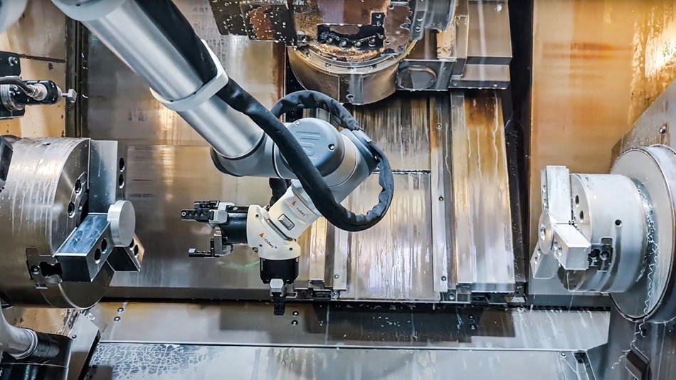 dual acubez™ gripper (3-finger / 2 finger) can pick a finished part and place a new blank in same cycle, significantly speeding up production