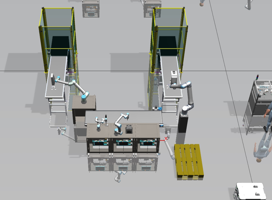Eine Robotersimulation in der Simulationsumgebung Process Simulate.